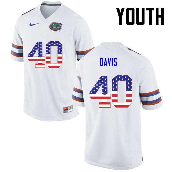 Youth NCAA Florida Gators Jarrad Davis #40 Stitched Authentic USA Flag Fashion Nike White College Football Jersey OTZ1665KE